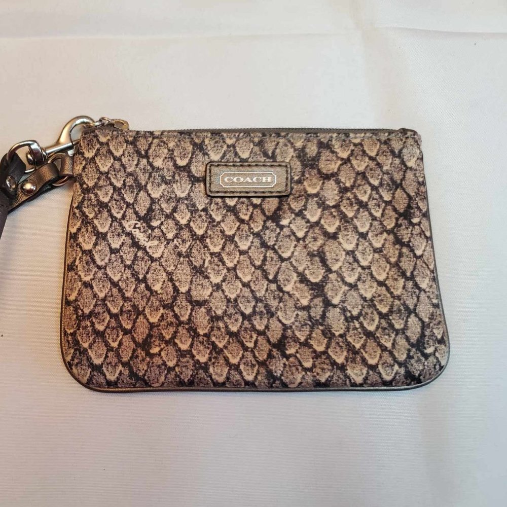 Coach Snake Skin Print Satin Wristlet